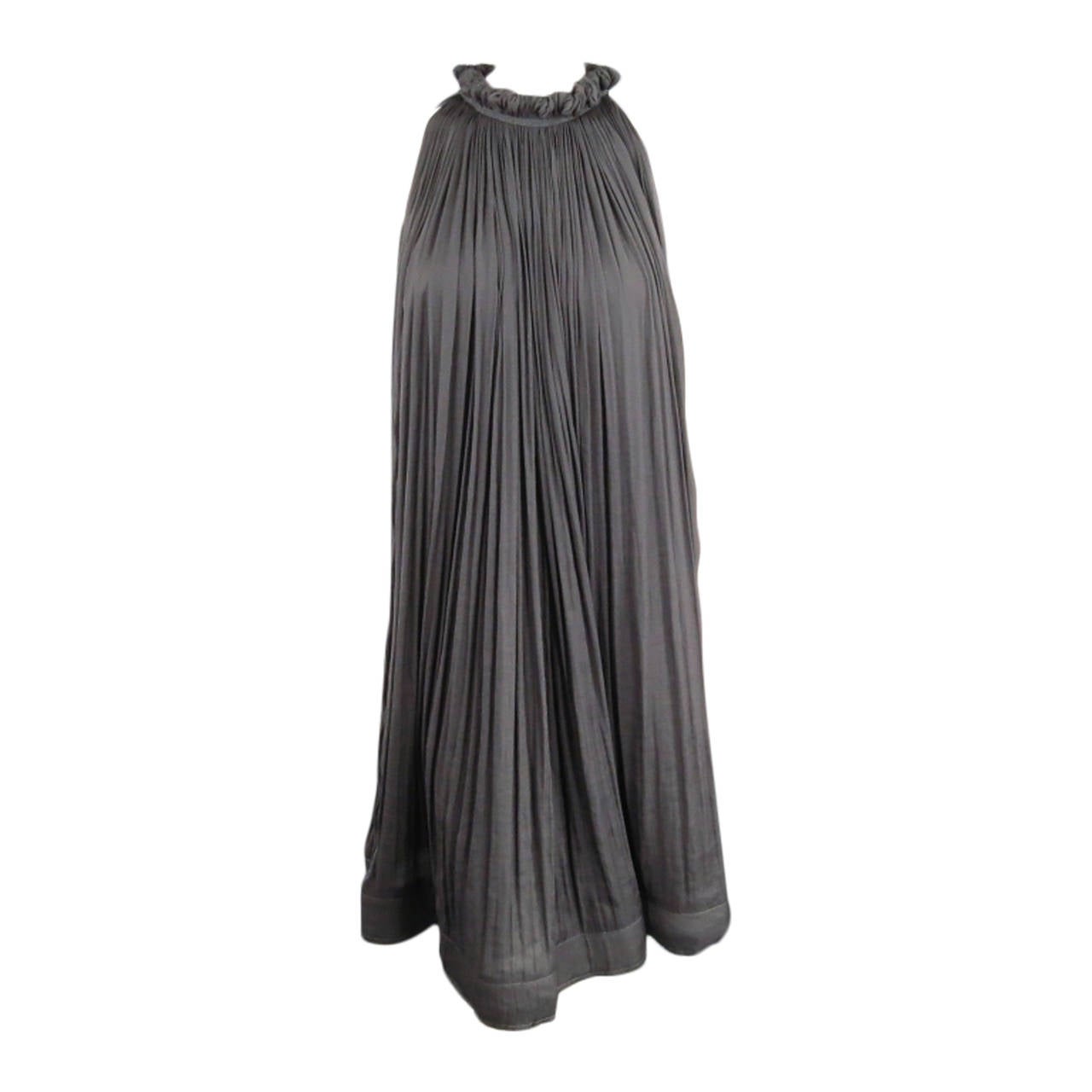 LANVIN Size 6 Gray Sleeveless Pleated Bell Dress