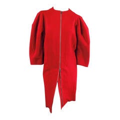 LANVIN Size 6 Red Wool Blend 3/4 Puff Sleeve Minimalist Zip Coat 2007