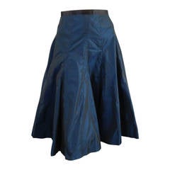 LANVIN Size 8 Navy Tafeta A-Line Zip Skirt
