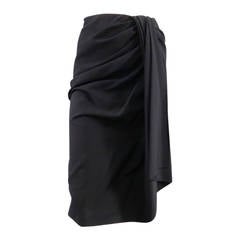LANVIN Size 8 Black Wool Draped Pencil Skirt 2007
