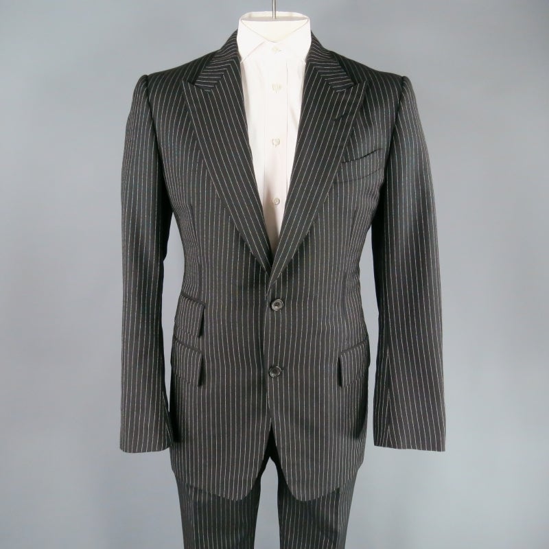 TOM FORD Men s 42 Long Black And White Pinstripe Wool Mohair Peak 