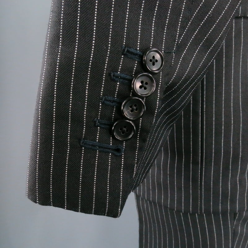 TOM FORD Men's 42 Long Black & White Pinstripe Wool / Mohair Peak Lapel Suit 1