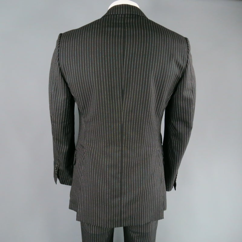 TOM FORD Men's 42 Long Black & White Pinstripe Wool / Mohair Peak Lapel Suit 2
