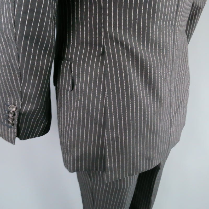 TOM FORD Men's 42 Long Black & White Pinstripe Wool / Mohair Peak Lapel Suit 4