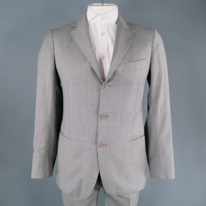 LUIGI BORRELLI 40 Regular Light Gray Wool Notch Lapel 3 Button Suit
