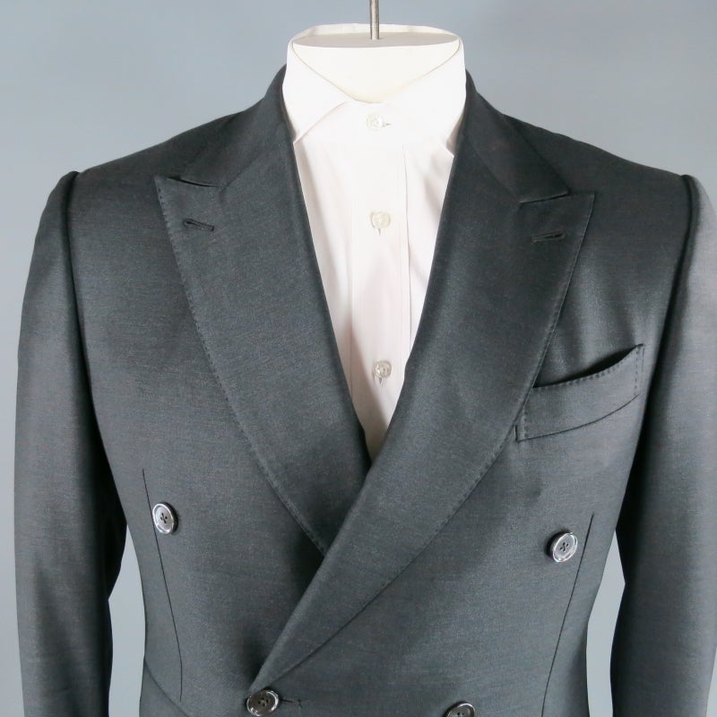 Black ERMENEGILDO ZEGNA 40 Charcoal Wool Double Breasted Peak Lapel 3 Pocket Suit