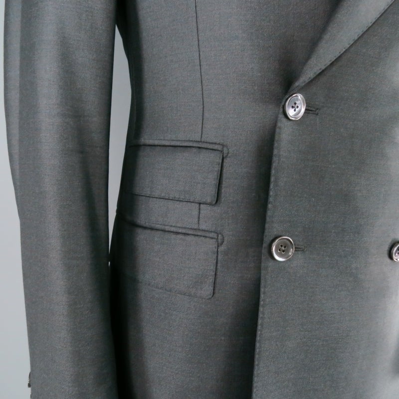 Men's ERMENEGILDO ZEGNA 40 Charcoal Wool Double Breasted Peak Lapel 3 Pocket Suit