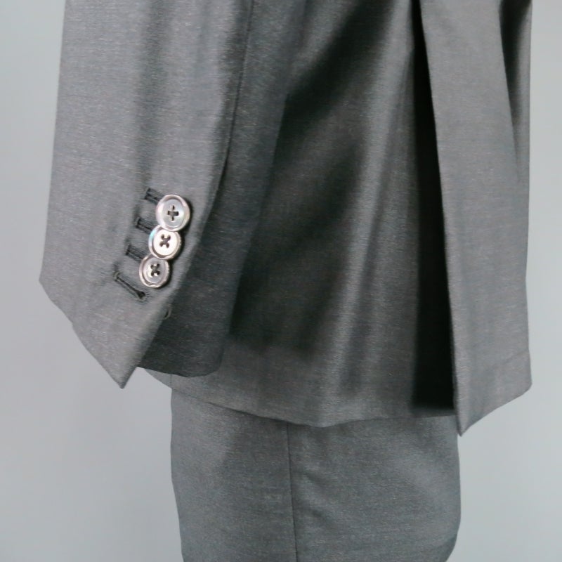 ERMENEGILDO ZEGNA 40 Charcoal Wool Double Breasted Peak Lapel 3 Pocket Suit 1