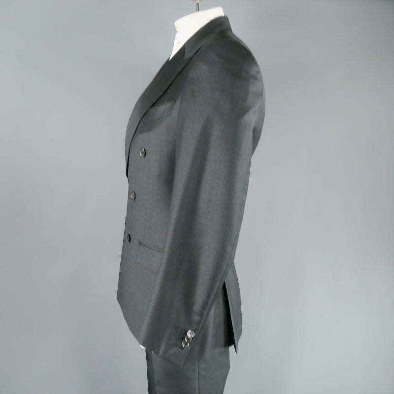 ERMENEGILDO ZEGNA 40 Charcoal Wool Double Breasted Peak Lapel 3 Pocket Suit 2