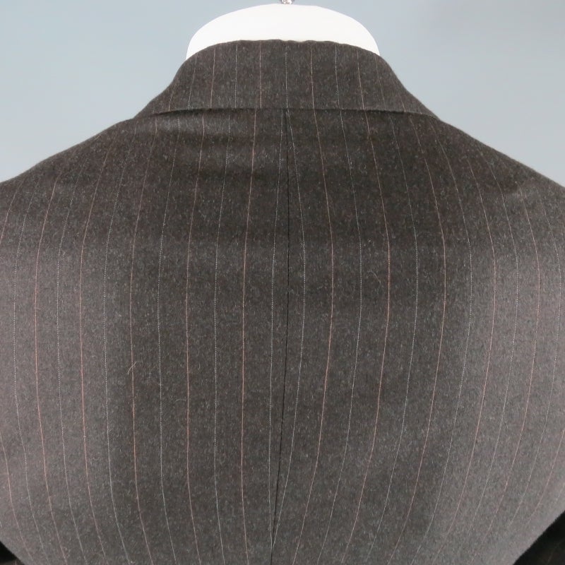 HERMES Men's 42 Regular Charcoal Pinstriped Wool 2 Button 3 Flap Pocket Suit 4