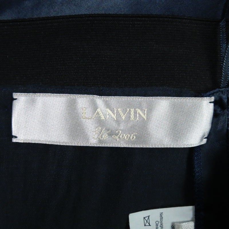 LANVIN Size 8 Navy Structured Satin Exposed Back Zip Pencil Skirt 2