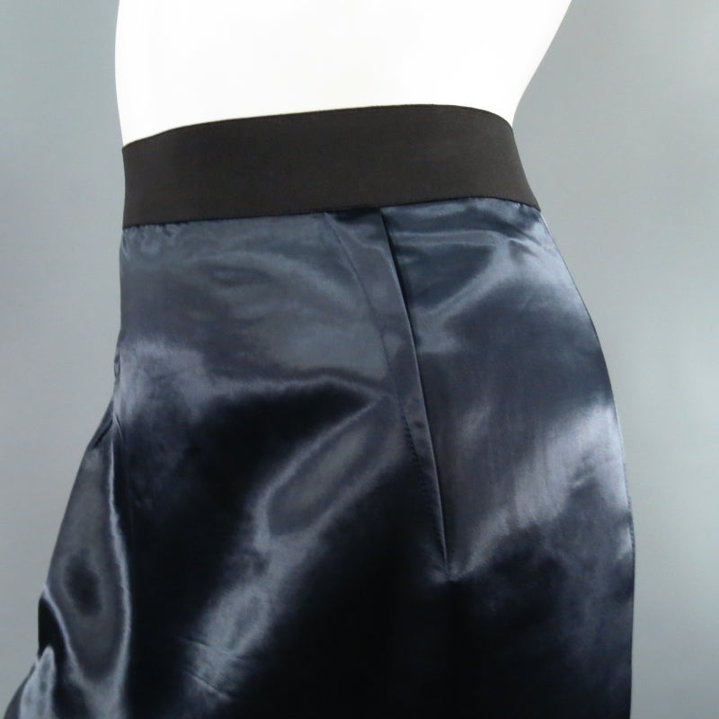 LANVIN Size 8 Navy Structured Satin Exposed Back Zip Pencil Skirt In Excellent Condition In San Francisco, CA