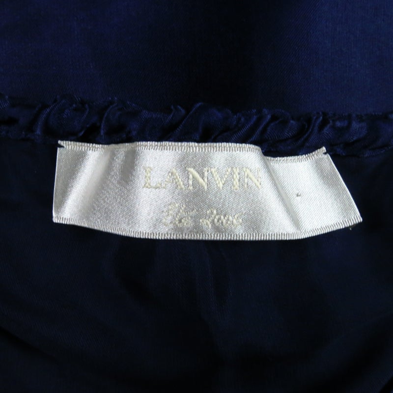 LANVIN Size 8 Navy Satin Elastic Drawstring Cord Skirt 2
