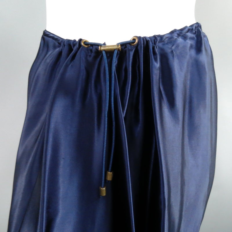 Men's LANVIN Size 8 Navy Satin Elastic Drawstring Cord Skirt