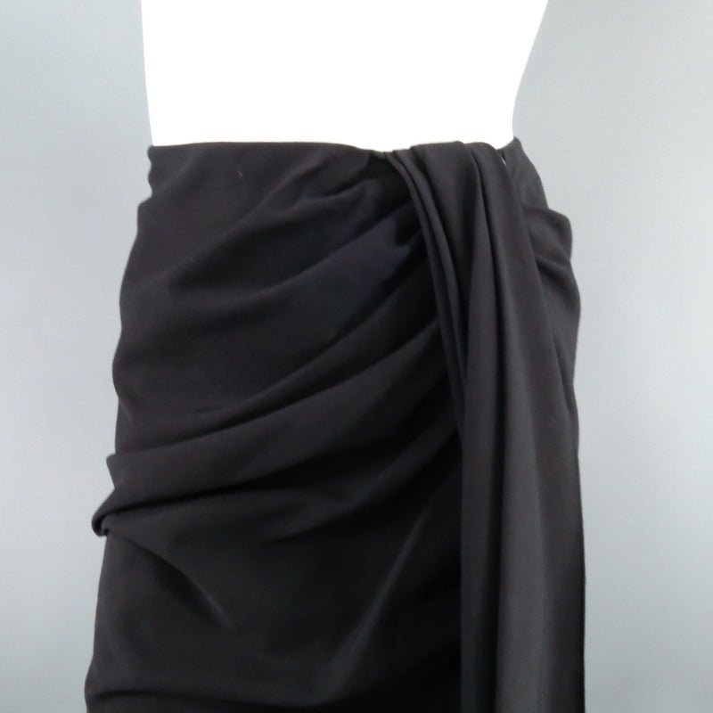 LANVIN Size 8 Black Wool Draped Pencil Skirt 2007 1
