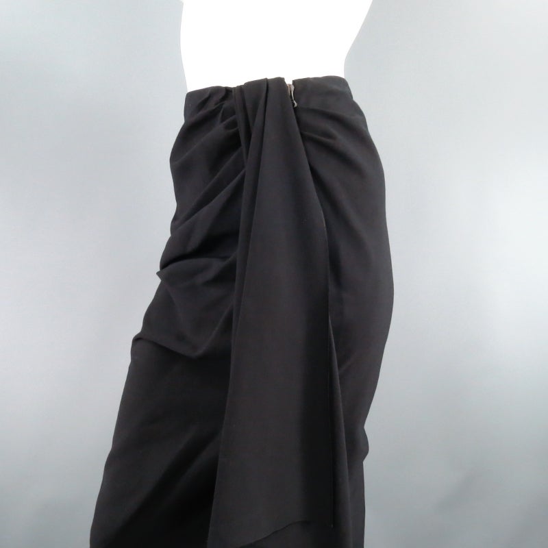 Women's LANVIN Size 8 Black Wool Draped Pencil Skirt 2007