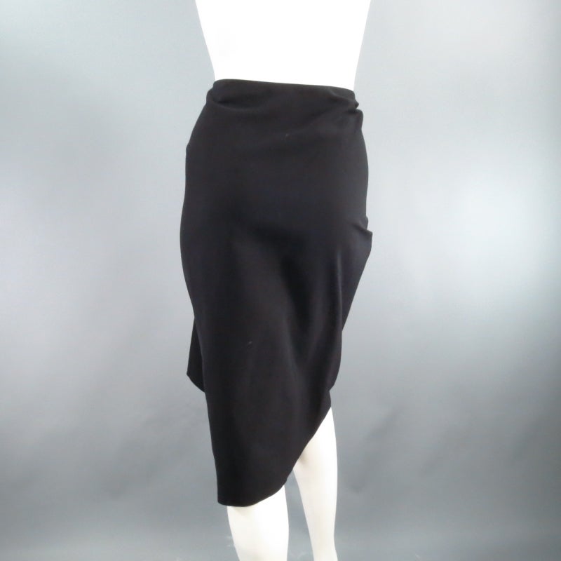 LANVIN Size 8 Black Wool Draped Pencil Skirt 2007 In Excellent Condition In San Francisco, CA