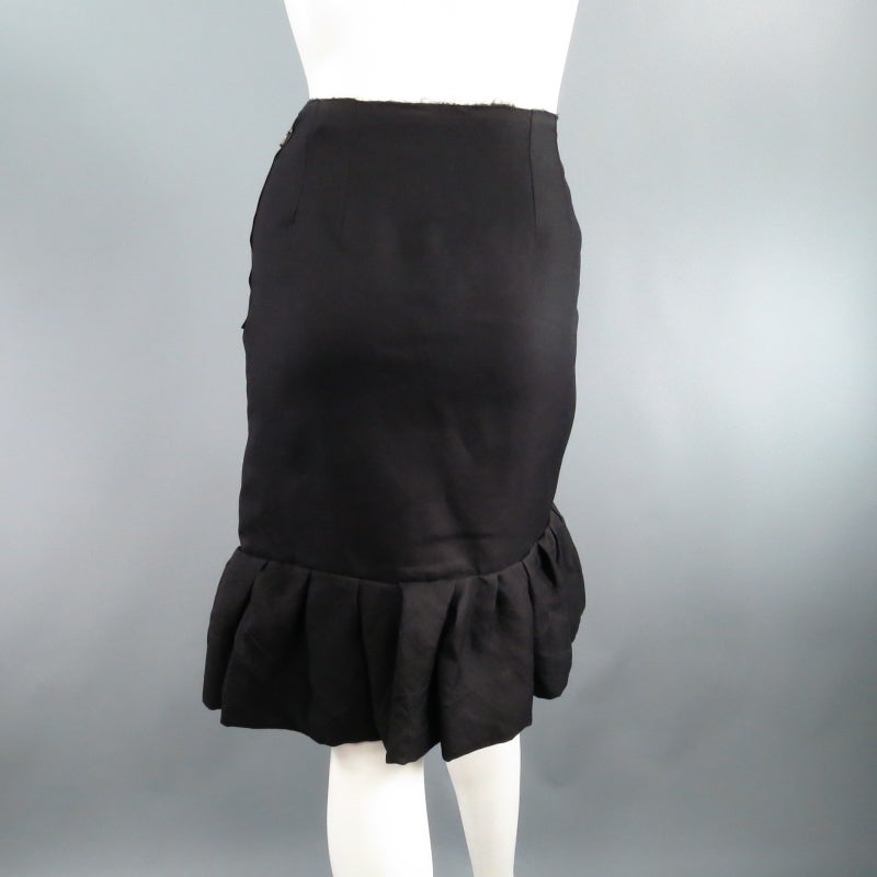 LANVIN Size 6 Black Silk Ruffle Hem Pencil Skirt 2006 In Excellent Condition In San Francisco, CA