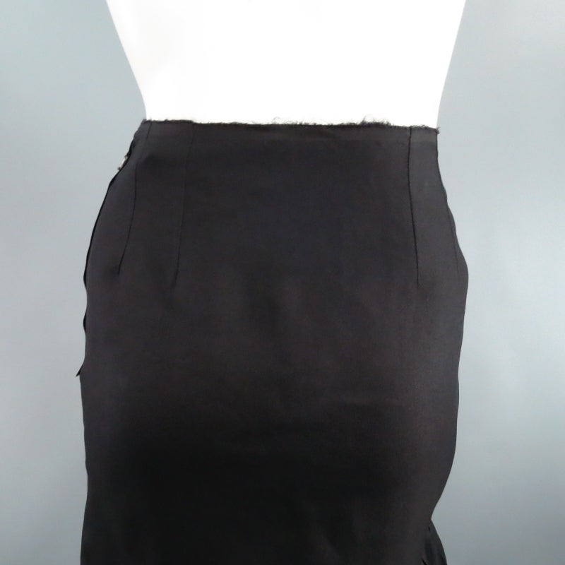 LANVIN Size 6 Black Silk Ruffle Hem Pencil Skirt 2006 2