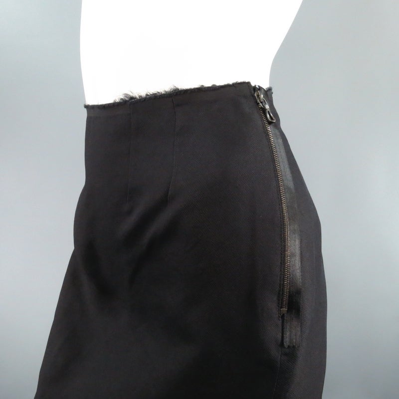 Women's LANVIN Size 6 Black Silk Ruffle Hem Pencil Skirt 2006
