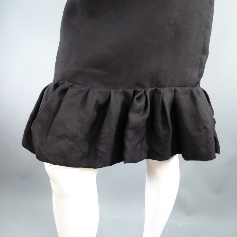 LANVIN Size 6 Black Silk Ruffle Hem Pencil Skirt 2006 1