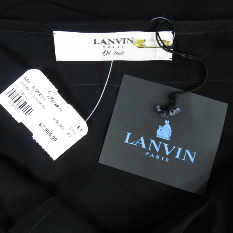 LANVIN Size 8 Black Silk Tiered Ruffle Draped Tie Flounced Cocktail Dress 2007 3