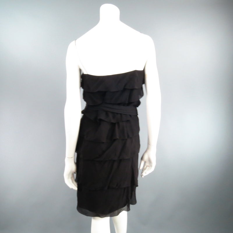 LANVIN Size 8 Black Silk Tiered Ruffle Draped Tie Flounced Cocktail Dress 2007 In Excellent Condition In San Francisco, CA