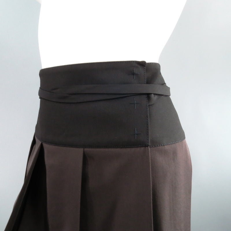 Women's LANVIN Size 6 Taupe Wool Box Pleated Wrap Tie Skirt