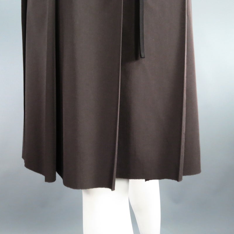 LANVIN Size 6 Taupe Wool Box Pleated Wrap Tie Skirt 2