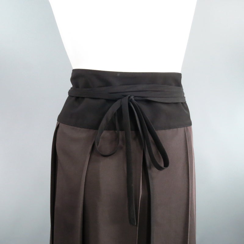 LANVIN Size 6 Taupe Wool Box Pleated Wrap Tie Skirt 1