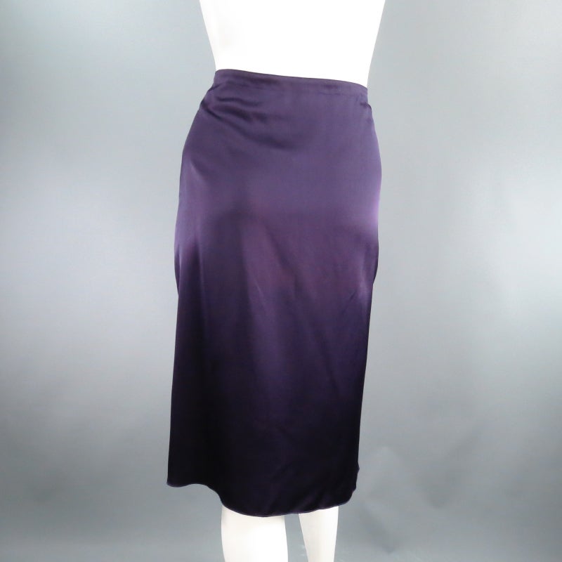 Purple LANVIN Size 6 Eggplant Silk Wrap Pleat Clasp Skirt 2007
