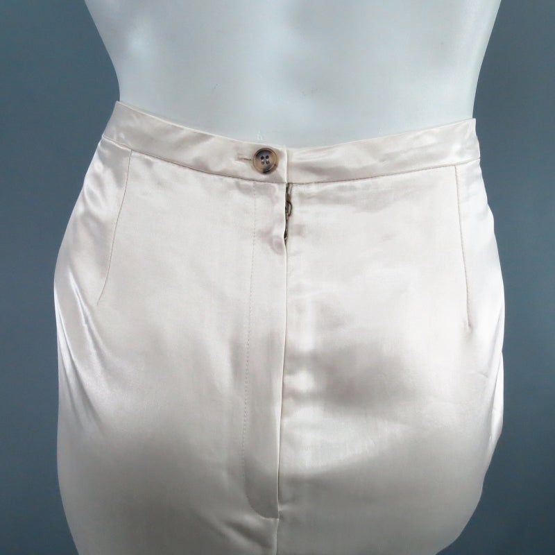 LANVIN Size 8 Cream Satin Pencil Skirt In Excellent Condition In San Francisco, CA