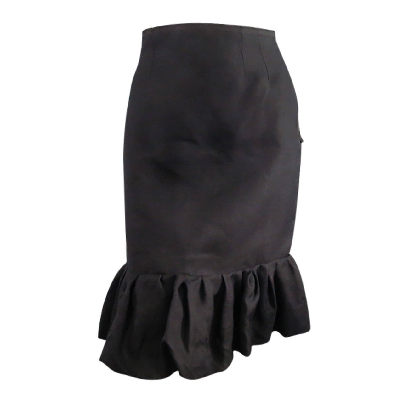 LANVIN Size 6 Black Silk Ruffle Hem Pencil Skirt 2006 at 1stdibs