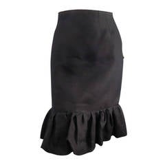 LANVIN Size 6 Black Silk Ruffle Hem Pencil Skirt 2006