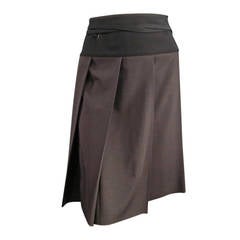 LANVIN Size 6 Taupe Wool Box Pleated Wrap Tie Skirt
