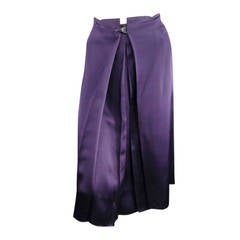 LANVIN Size 6 Eggplant Silk Wrap Pleat Clasp Skirt 2007