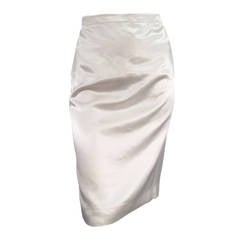 LANVIN Size 8 Cream Satin Pencil Skirt