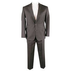 HERMES Men's 42 Regular Charcoal Pinstriped Wool 2 Button 3 Flap Pocket Suit