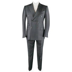 Used ERMENEGILDO ZEGNA 40 Charcoal Wool Double Breasted Peak Lapel 3 Pocket Suit