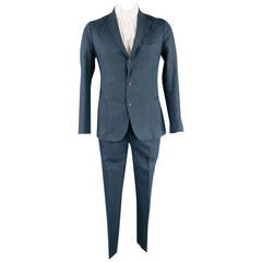 LUIGI BORRELLI 40 Regular Navy Linen/Cotton Patch Pocket Suit