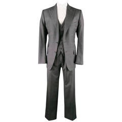 TOM FORD Men's 46 Long Dark Gray Wool  Peak Lapel  33 34 3 Piece Suit