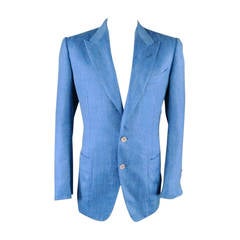 TOM FORD 42 Long Blue Heather Wool / Silk Peak Lapel Sport Coat