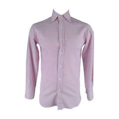 Used TOM FORD Size M Pink Micro Gingham Plaid Window Pane Cotton Long Sleeve Shirt