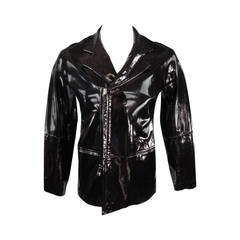 GUCCI by TOM FORD 38 Black Patent Leather Notch Lapel Zip Jacket