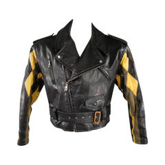 JEAN PAUL GAULTIER 42 Black Leather Quilted Harlequin Sleeve Motorcycle Jacket