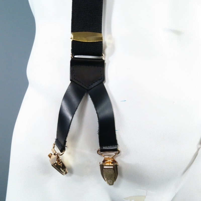 Women's or Men's Vintage CHANEL Black Logo Suspenders with Gold Hardware