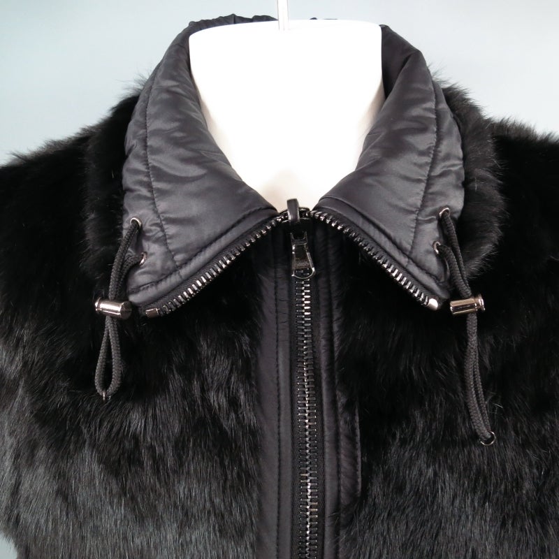 JOHN RICHMOND 40 Black Rayon Reversible Rabbit Fur Vest