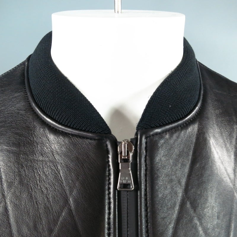 NEIL BARRETT 42 Black Diaimond Quilted Embossed Leather Bomber Jacket