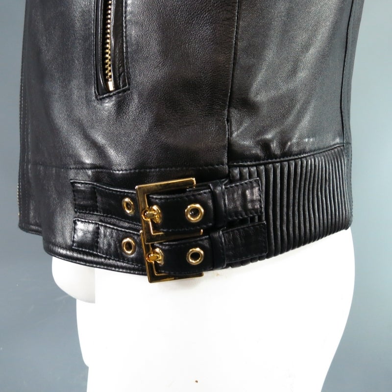 VERSACE 42 Black Leather Motorcylce Jacket with Gold Medusa Hardware at 1stDibs versace medusa
