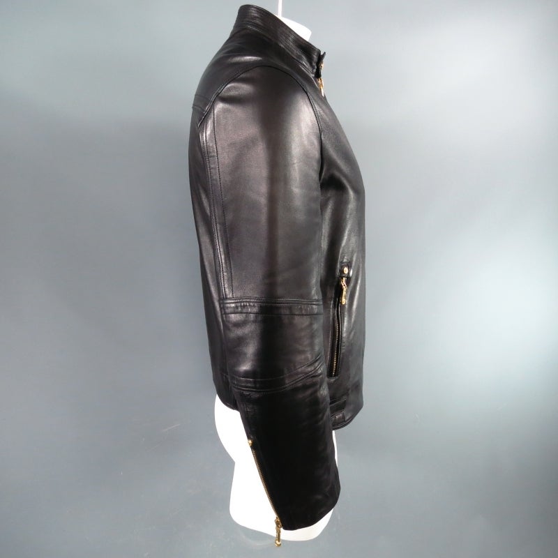 VERSACE 42 Black Leather Motorcylce Jacket with Gold Medusa Hardware at 1stDibs versace medusa
